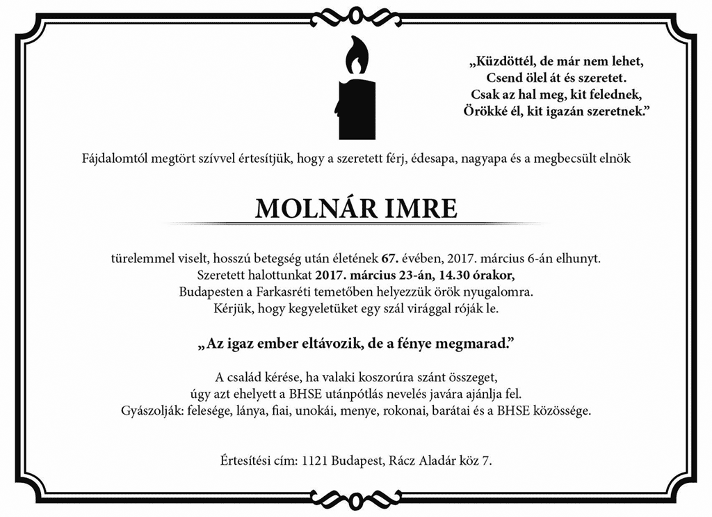 Molnár Imre gyászjelentése