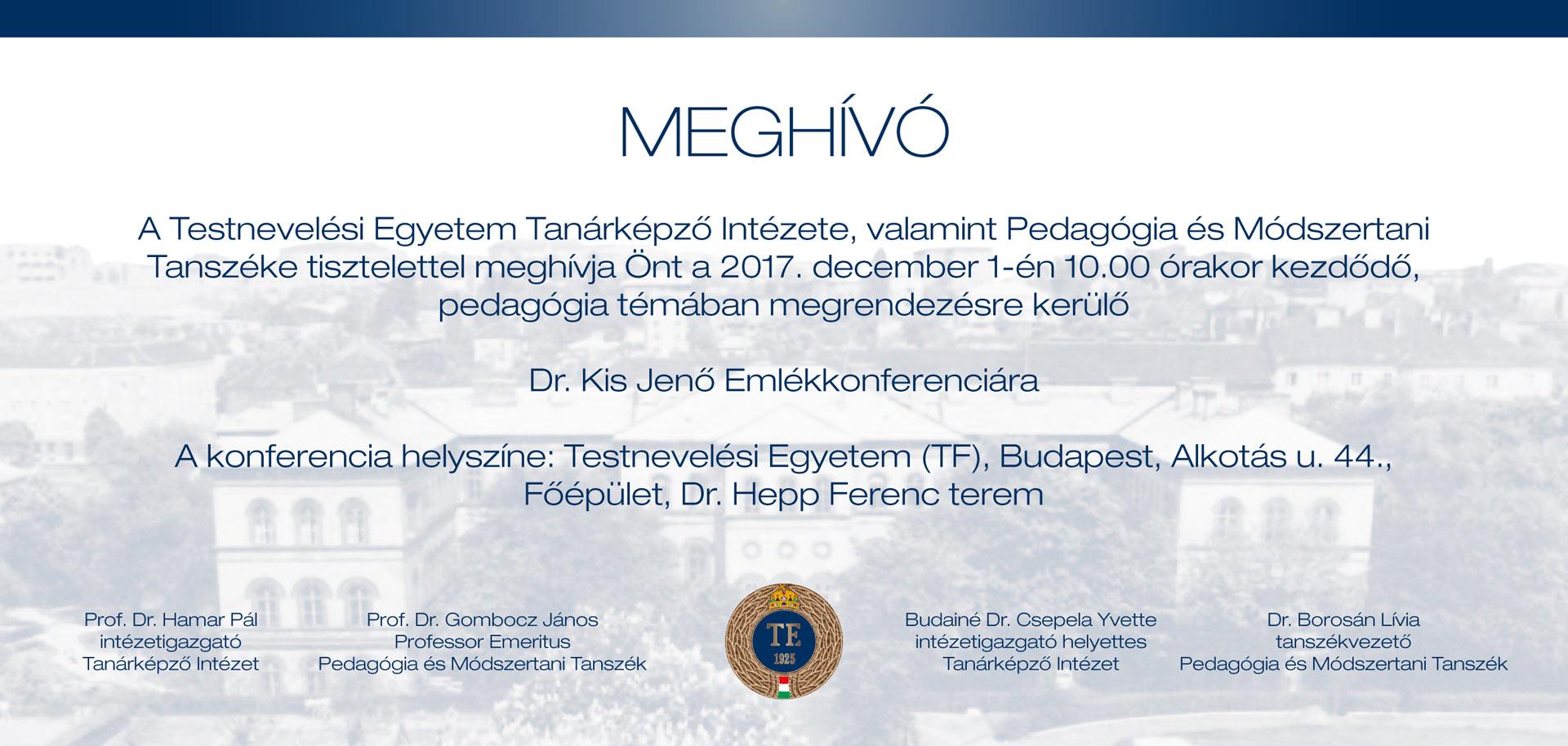 Dr. Kis Jenő Emlékkonferencia (meghívó)