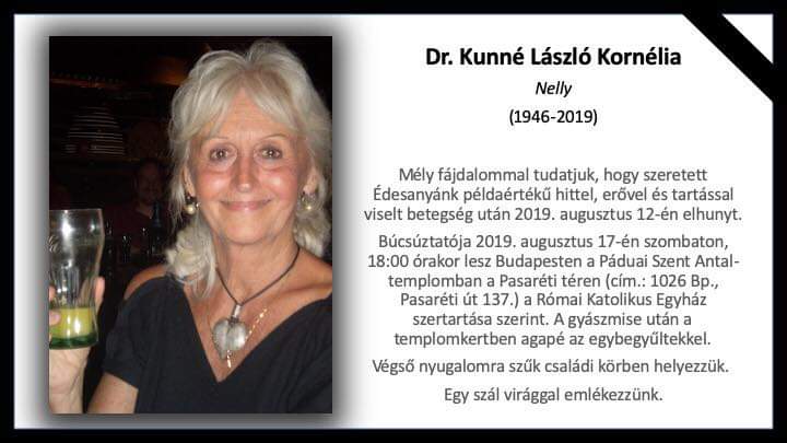 Gyászjelentés: Kunné László Kornélia
